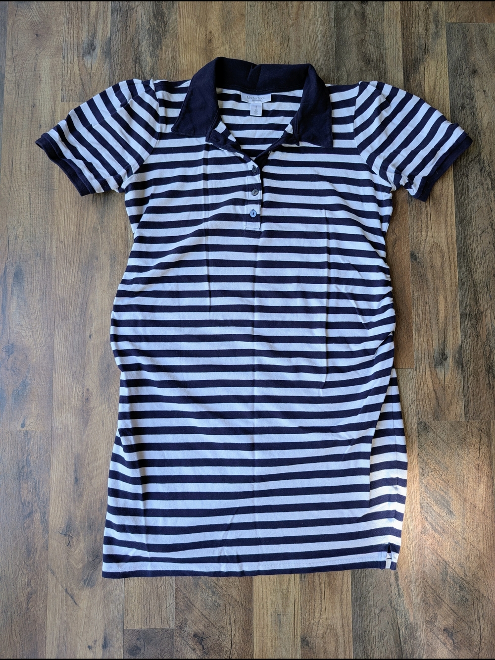 Motherhood Maternity Navy and White Striped Polo Dress